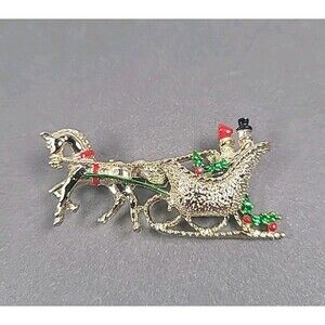 Vintage Gold Tone With Enamel Couple With Horse Buggy Signed GERRY'S
